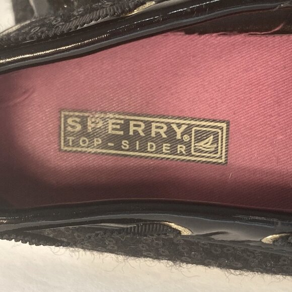 Sperry SZ 6.5 Black wool sequin covered top sider deck shoes - Picture 4 of 5